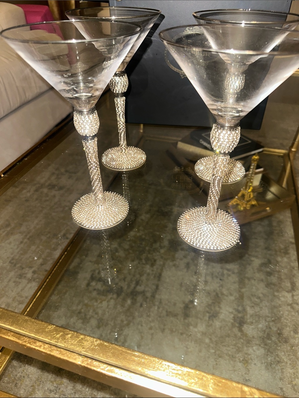 Pier 1 Rhinestone Stem Martini Glasses - Set of 4